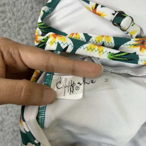 Cupshe Swimsuit Women Size Medium Green Floral Young and Vigor Print One Piece - Picture 10 of 12